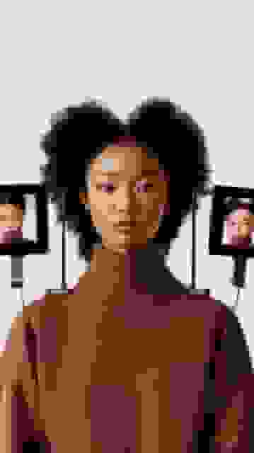 Woman with professional AI-generated headshot in business attire